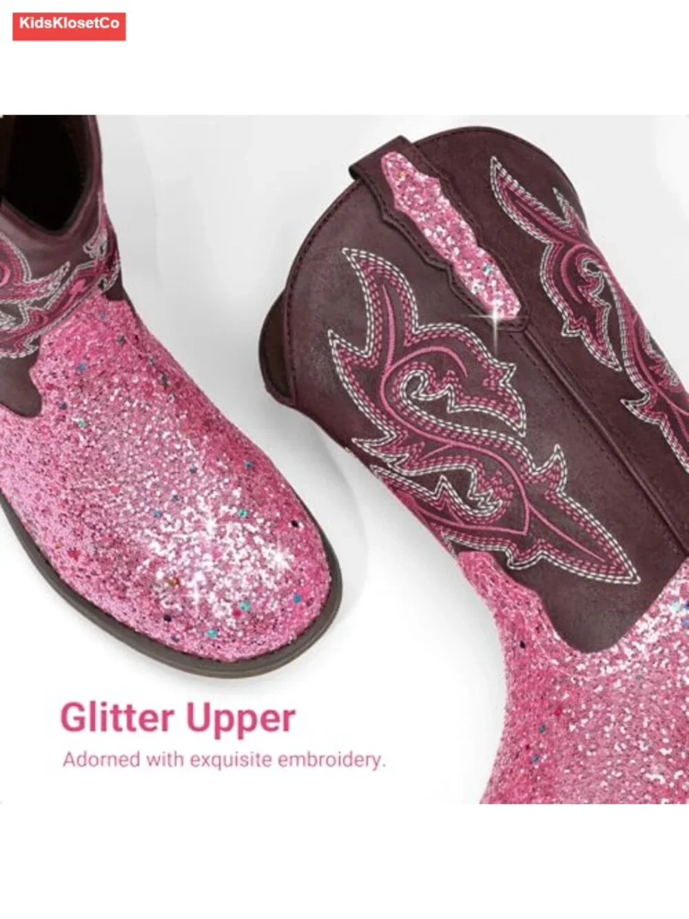 Girls Glitter Cowboy Boots Mid Calf Western Riding Shoes Sparkly Party